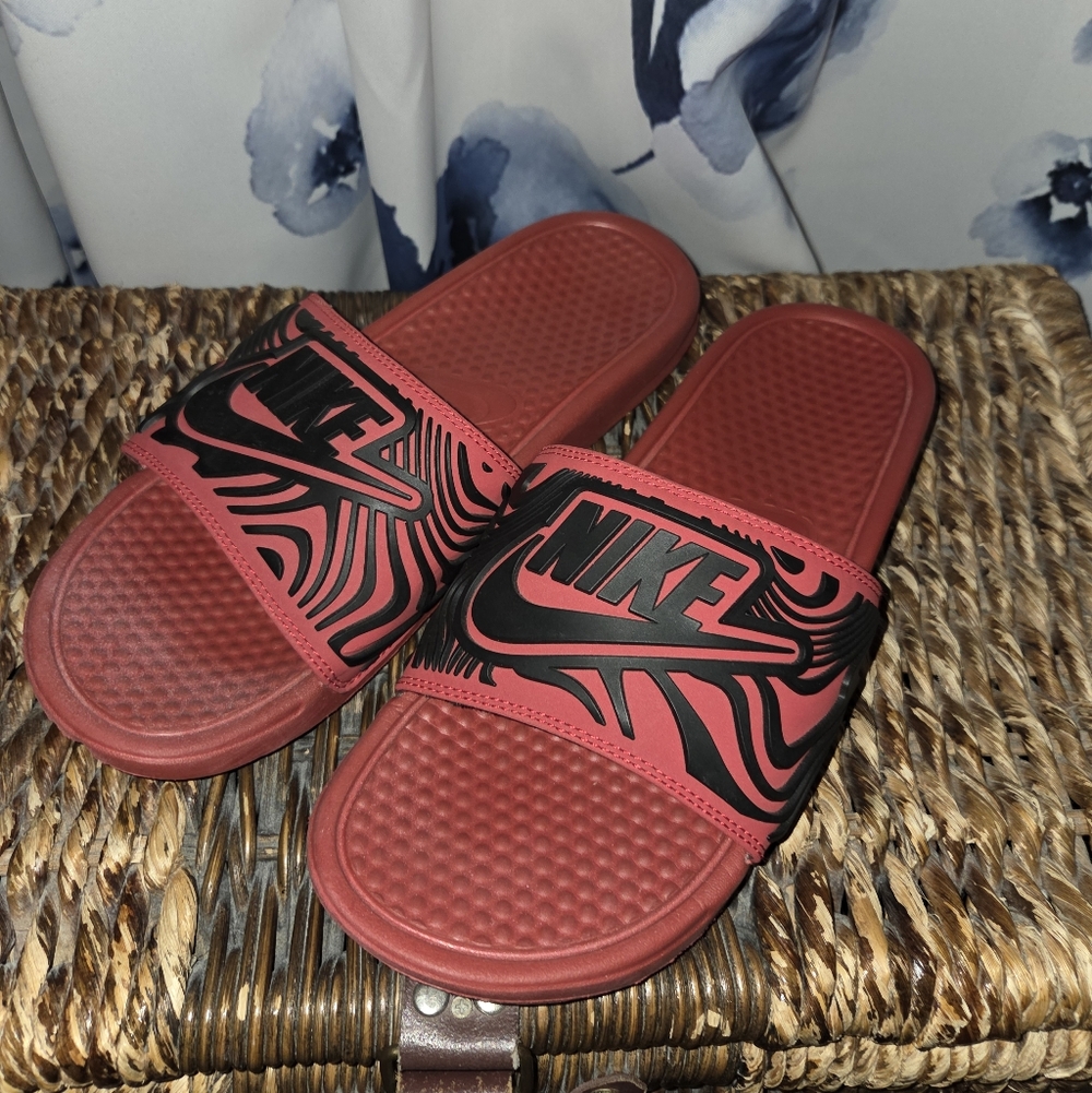 Nike Red and Black Slide Sandals